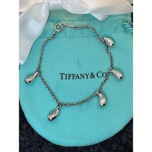 Tiffany & Co Elsa Peretti Teardrop 5 Charm Bracelet Sterling Silver 925 7in
